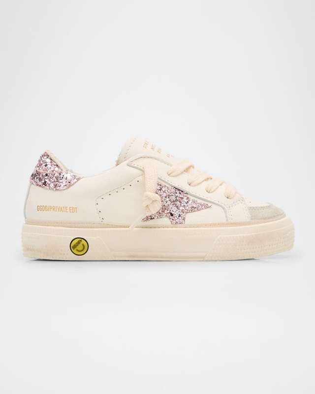 Girl's May Glitter Star Low-Top Leather Sneakers, Kids